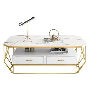 대리석 골드 소파 테이블 모던 직사각형 커피 티 탁자 테이블(100x50x50cm) - 투명(흰색)