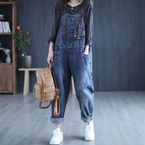 여성 한벌 코디 점프슈트 데님 멜빵바지 봄가을 빅사이즈 빈티지 와이드 배기 캐주얼 청바지 스포M3
