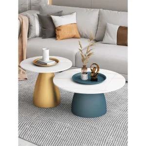 거실테이블 북유럽 사이드 쇼파 포인트 탁자 테이블 60cm 화이트 스톤+골드 베이스