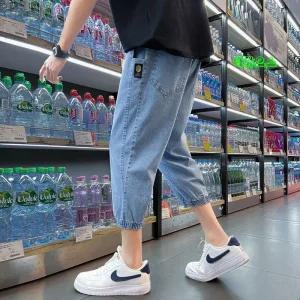 티류으스 남성 일자 기장 조거 팬츠 7부 청바지 데님 캐주얼 바지