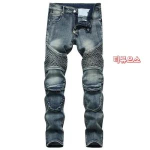 티류으스 남성용 오토바이 청바지 작업복 바이커진 슬림핏 무릎보호 기능 유럽풍 스타일 진