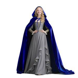 엘켈롱 성인 벨벳 망토 후드 중세 르네상스 할로윈 여왕 가운 의상