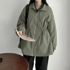 여자 봄 가을 겨울 무지 카라 하프 스트링 점퍼 핏이 예쁜 간절기 아우터  폴라폴리스 내피 자켓 재킷