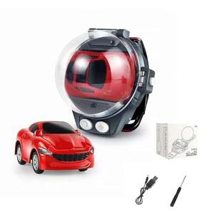 미니 리모컨 시계 합금 자동차 장난감, USB 충전이 가능한 2.4GHz 50m 장거리 소형 레이싱카, 3-12세 소년 및 소녀를 위한 카툰 RC 선물 (빨간색)