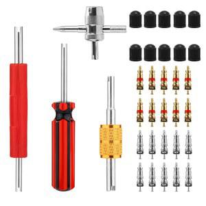 렌치 공구 구리 밸브 코어 니켈 도금 및 자동차 자전거 RV 트럭 HVAC AC 수리 설치용 플라스틱 캡을 포함한 타이어 스템 키트