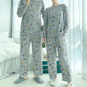 디즈니 커플 체크 잠옷 파자마 피치 팬츠 세트 긴팔 긴바지 패밀리 빅사이즈 홈파티 홈웨어