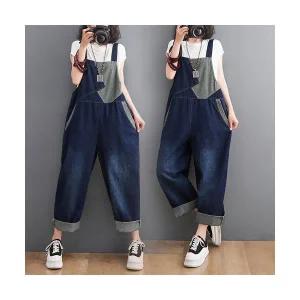 여성 봄여름 와이드 슬림핏 패치 데님 멜빵바지 스포M1