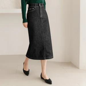 [시크라인] (~XXL까지) 바루코멘 스판 데님 H 스커트 가을 데일리 일상 캐쥬얼 출근룩 베이직 빅사이즈