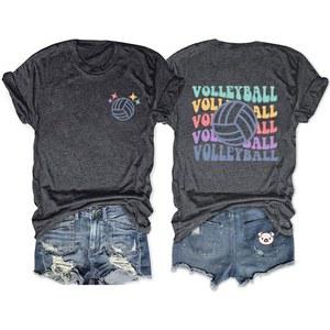 여성용 배구 셔츠 엄마 티셔츠 반팔 스포츠 볼 캐주얼 탑 게임 데이 그래픽