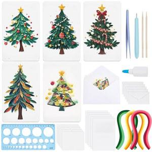 파티 홀리데이 장식 선물을 위한 성인 초급 수제 3D 크리스마스 트리 인사말 카드가 포함된 WEBEEDY 20세트 종이 퀼링 키트 DIY 카드 만들기