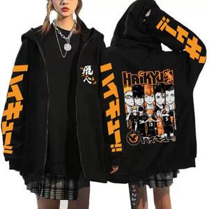 배구 청소년 지퍼 후드 남성 여성 캐주얼 패션 펑크 긴 소매 자켓 코트 양털 집업