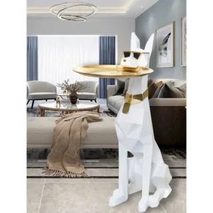 도베르만 조각상 74cm 테이블 장식품 거실 화이트 선반 협탁 백금