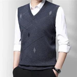 남자 브이넥 니트 스웨터 가을 민소매 풀오버 조끼 연간 캐주얼 루즈핏 힛템