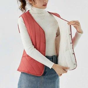 [콩심팥심]조끼 패턴 털안감 따뜻한 겨울 방한 보온 포켓 5단추 크롭니트조끼