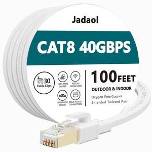 Cat8 이더넷 케이블 100피트 30 48m 실외 및 실내 평면 40Gbps 2000MHz S FTP 헤비 듀티 인터넷 코드 라우터 모뎀 게임 PC TV 화이트용 자외선 차단 RJ45