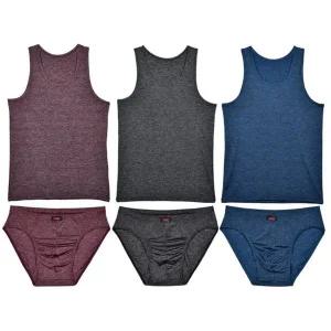 부드러운 심플 남성 런닝삼각팬티 세트 3매 상하세트