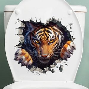 MT1483  3D 효과 호랑이 프린팅 스티커  자체 접착  방수  동워터 테마  벽용 일회용  화장실  자동차  노