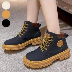 여성 스타일 레이스업 목 올라오는 워커 부츠 키높이