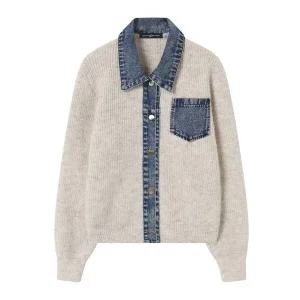 [하프클럽/나인식스뉴욕]데님 배색 카라 포켓 니트 가디건 (NP4CK006L0)