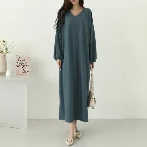 더렘 V넥 베이직 박스 롱 원피스_BDOP088