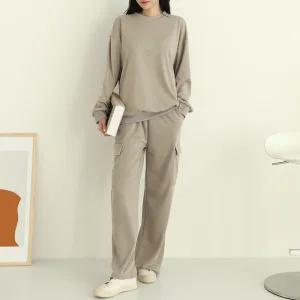 래론 무지 맨투맨 + 카고 밴딩 팬츠 세트_BDOP043