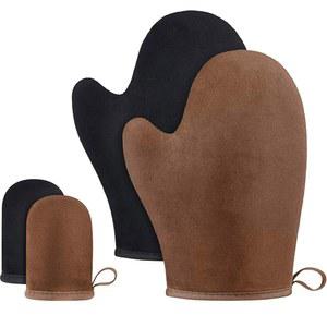 TOODOO 4피스 양면 소프트 마이크로파이버 셀프 태닝 미트 어플리케이터 미니 핑거 페이스 글러브(블랙 및 브라운)