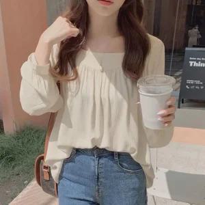 쉬폰 긴팔 블라우스 봄 가을 스퀘어넥 여성 데이트
