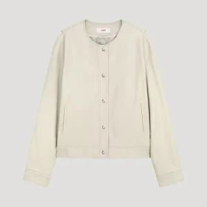 [롯데백화점]리스트 라운드넥 페이크 레더 점퍼 자켓(TWWJKP52110)