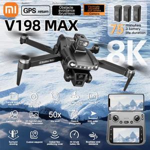 Xiaomi V198MAX GPS 드론 8K 전문 카메라 공중 FPV 브러시 레이저 장애물 대형 스크린 원격 제어 접이식