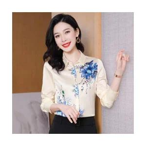 스트레인지 여자 데일리룩 블라우스 쉬폰 시스루 봄가을 오피스룩 KUK1 키작 칼라 상의 셔츠 프린트 긴팔