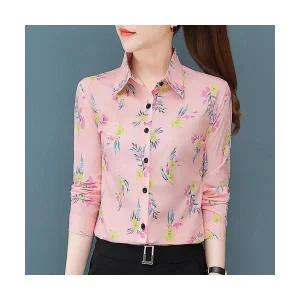 스트레인지 여자 데일리룩 블라우스 쉬폰 시스루 카디건 긴팔 빈티지 상의 셔츠 엄마옷 프린트 키작 KUK1