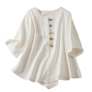 에쥬아 오버핏 셔츠블라우스 빅사이즈 개구리 단추 반팔블라우스 중년여성 엄마옷