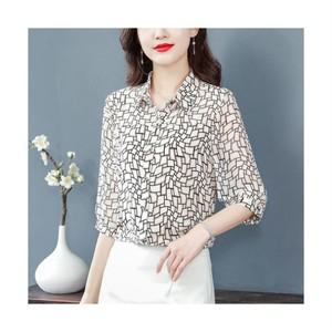 여성용 가을 빅사이즈 중년 쉬폰 셔츠 루즈핏 7부소매 블라우스