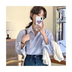 피어니스트 여성용 스트라이프 언발 단추클립 셔츠