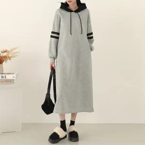 여널 기모 배색 두줄 후드 원피스_BDOP103