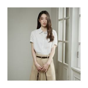 여성용 꾸띄르 스트라이프 롤업 반팔셔츠