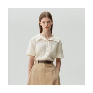 여성용 밑단 밴딩 오픈 카라 반팔셔츠