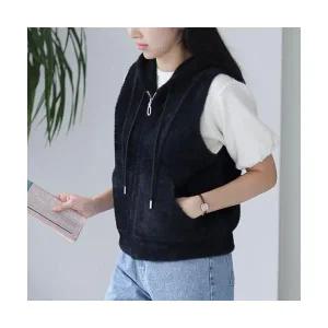 보들보들 사선포켓 후드 니트조끼