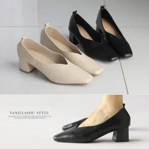 [GS단톡특가] 바닐라슈 단독기획 리우브 말랑소프트 각코 V컷 코팅굽 펌프스(5cm)
