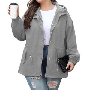 블로거러브 XL-5XL 여성 플러스 사이즈 레인 재킷 후드 방수 아웃도어 윈드브레이커 포함 경량 레인코트