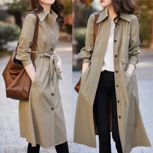 중년 여성 간절기 가을 트렌치 코트 셔츠 원피스 코디