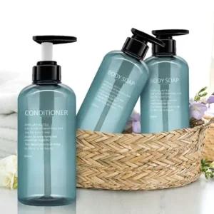 욕실 샴푸 용기 청록색 리필 통 3종 정리용기 호텔욕실용품 욕실디스펜서 샴푸디스펜서