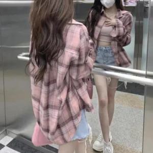 여성 체크 남방 겨울 데일리 핑크 루즈핏 가을 셔츠