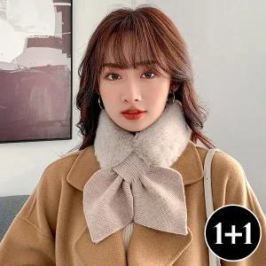 [하나 더!] 사브로 여성 페이크퍼 니트 숏 머플러