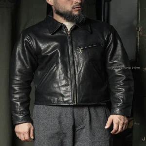 가죽 자켓 재킷 외투 점퍼 잠바 캐주얼 견고한 브론슨 염소 1930년대 빈티지 숏 코트