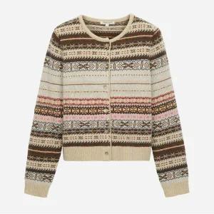 [써스데이아일랜드](T258MCD259W)자카드 라운드넥 니트 가디건