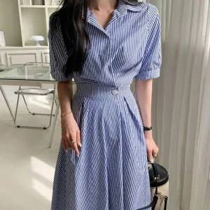 데일리 스트라이프 뒷밴딩 셔츠 원피스