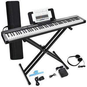 88 키보드 피아노 음악 스탠드 전원 공급 장치 지속 페달 블루투스 휴대용 케이스 헤드폰 USB MIDI 초보자를 위한 레슨 포함 세미 웨이트 전자 디지털