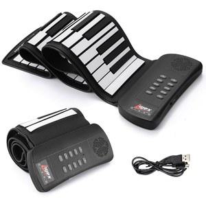 루젝스 롤업 피아노 초보자를 위한 휴대용 실리콘 키보드 안전한 소재 조용한 연습을 헤드폰 16가지 음색 음반 기능 여행용 접이식 블랙