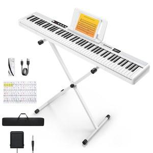 도너 DEP 피아노 키보드 88키 초급 디지털 속도 감지 스탠드가 있는 휴대용 전기 서스테인 페달 케이스 스티커 화이트